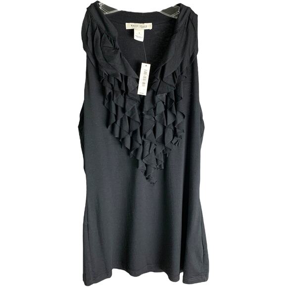 White House Black Market Top Women S Black Ruffle V-Neck Sleeveless Pullover NWT - Picture 1 of 7